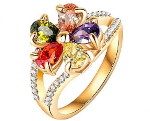 Multicolor Crystal Flower Ring 18K Gold Plated Made With Austrian Crystals