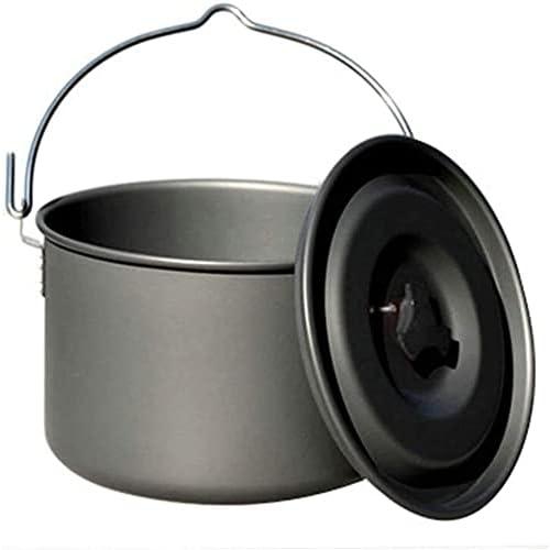 Outdoor Picnic Cauldron,Camping Hanging Pot, Aluminum Alloy Cooking Pot Campfire Heating Stove Kettle Large Capacity, for 6-8 People Travel Hiking Outdoor,Gray
