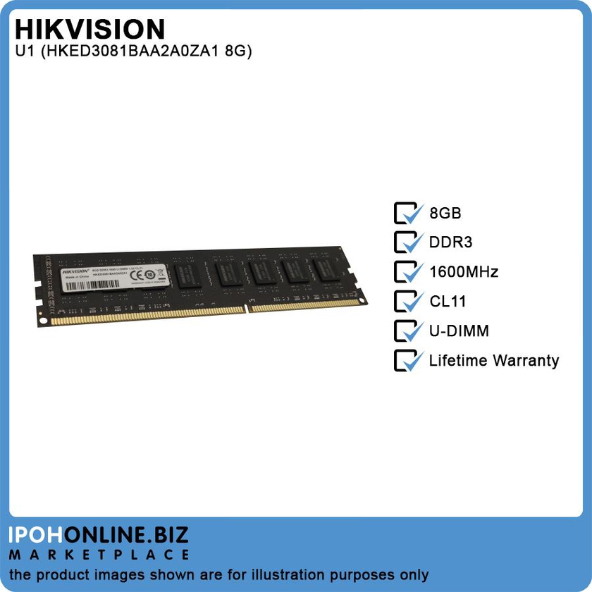 HIKVISION U1 8GB DDR3 1600 1.5V UDIMM Desktop PC RAM