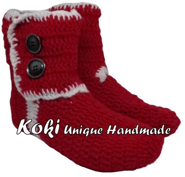 Koki Unique Handmade Crochet Boots - Red And White