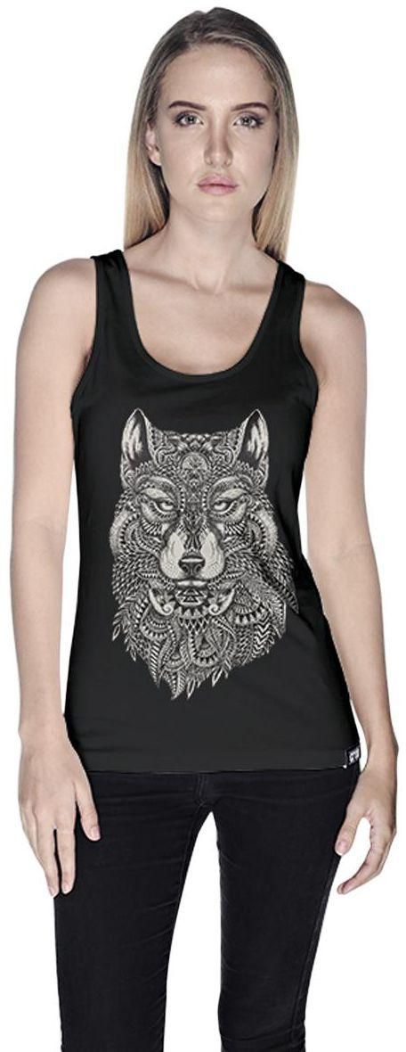 Creo Wolf Animal Tank Top For Women - S, Black