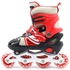 Adjustable Roller Skate Shoes LED Light Single Row Wheels, Red/Black - Size Small 31-34