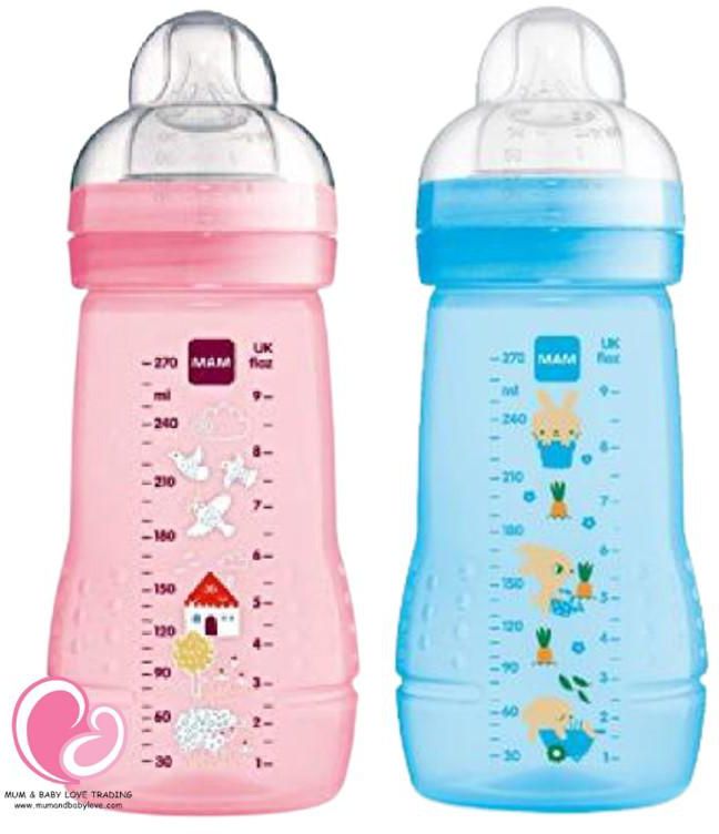 MAM Baby Feeding Bottle 270ml - Twin Pack (Blue - Pink - Purple - Ivory)