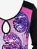 Plus Size Tie Dye Butterfly Print Lace Insert Keyhole T-shirt - L