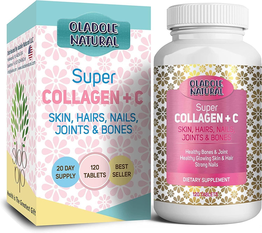 Oladole Natural Super Collagen C Marine Collagen Healthy Bones &amp; Joint Healthy Glowing Skin &amp; Hair Strong Nails 120 Tablets