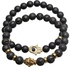 Handmade Lava Stone Matte Onyx Buddha & Hamsa Men's Yoga Beaded Energy Bracelet Black And Gold