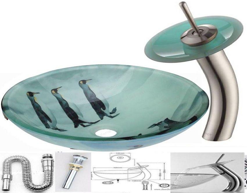 San George Design Glass Wash Basin With Waterfall Mixer + A Pop Up And Drain BBWMB 1041