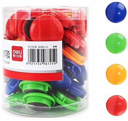 DELI 8725 Magnets for Whiteboard, 48 Pieces Fridge Magnets 4 Assorted Color Strong Magnets Round Magnetic Buttons Use at Home School Classroom Office (Diameter 30mm)