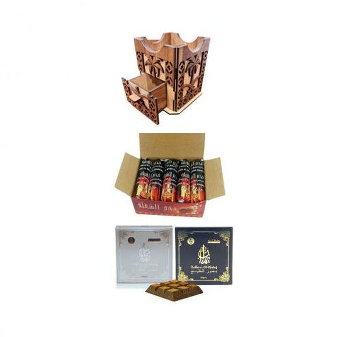 Offer Of A Wooden Incense Burner + A Box Of Fast-burning Charcoal, 10 Packets + 2 Packets Of Incense, 40 Grams.
