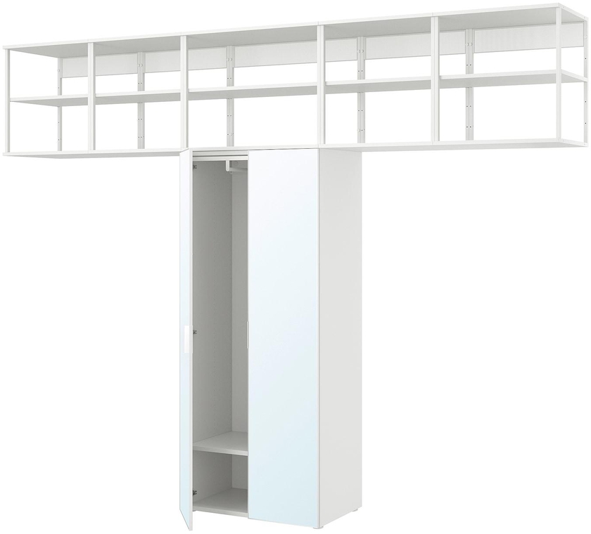 PLATSA Wardrobe with 2 doors - white/STRAUMEN mirror glass  320x42x241 cm