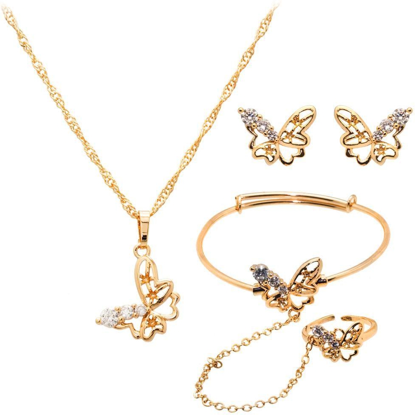 Butterfly Shaped Gold Plated Jewelry Set For Kids - (FAH1001)