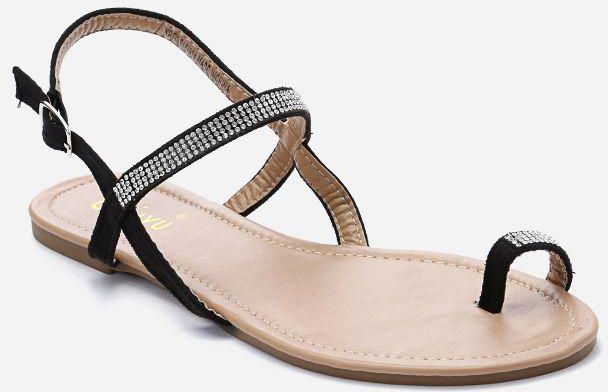 Dejavu Rhinestone Toe Ring Sandals - Black