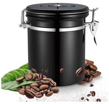 1.8L Stainless Steel Airtight Coffee Bean Canister Food Storage Container With Vent Valve black 21*9*9cm