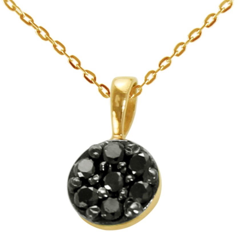 Vera Perla 18K Solid Black and Yellow Gold 0.07Cts Genuine Black Diamonds Solitaire Necklace