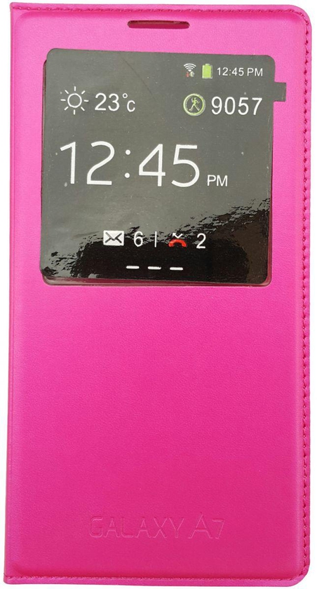 S View Window Smart PU Leather Case Cover for Samsung Galaxy A7- Hot Pink