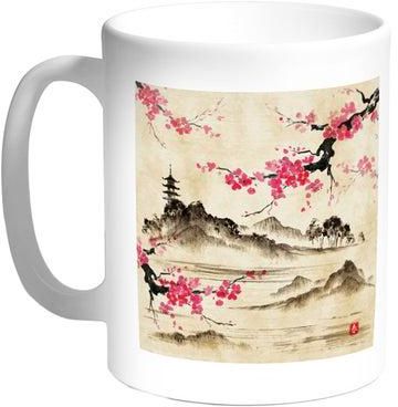 China's Countryside Printed Coffee Mug White/Beige/Pink