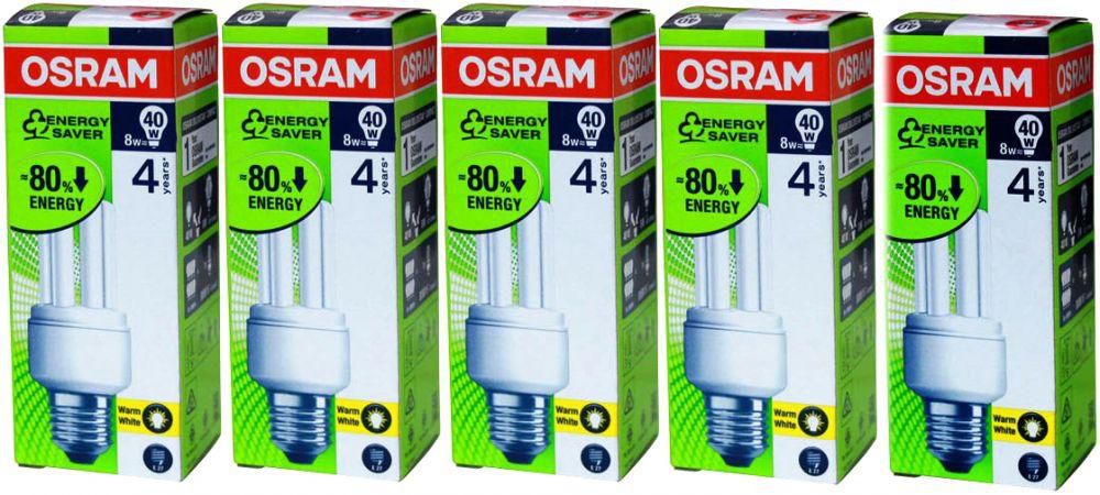 Osram Fluorescent Bulb Set, 5 Pieces ,Yellow, 8W, 220V E27 , OSR5-12651