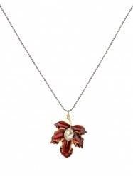Artificial Crystal Maple Leaf Pendant Necklace - Red