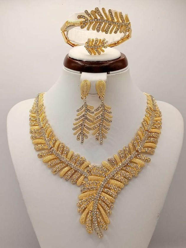 African Nigerian Wedding Jewelry Set Necklace Earrings Charm Fashion Jewelry Sets Gold