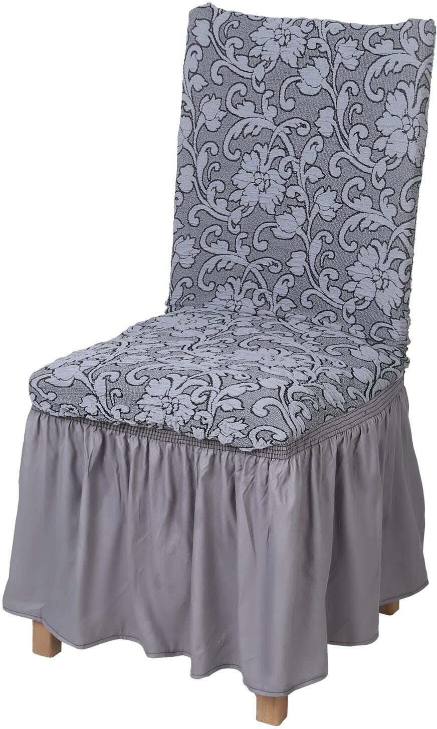Get Turkan Jacquard Dining Chair Cover Set, 6 Pieces, Approximately 2100 Grm - Grey with best offers | Raneen.com