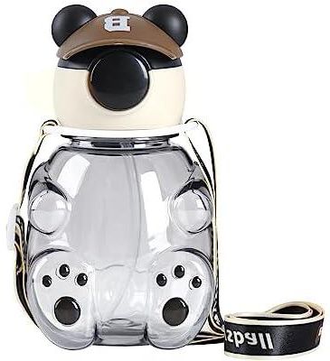 Panda Water Bottle with Straw, Portable Cute Animal Water Bottle with Straw - 25oz, Leakproof, Adjustable Strap - Ideal for Camping, Travel, Picnic