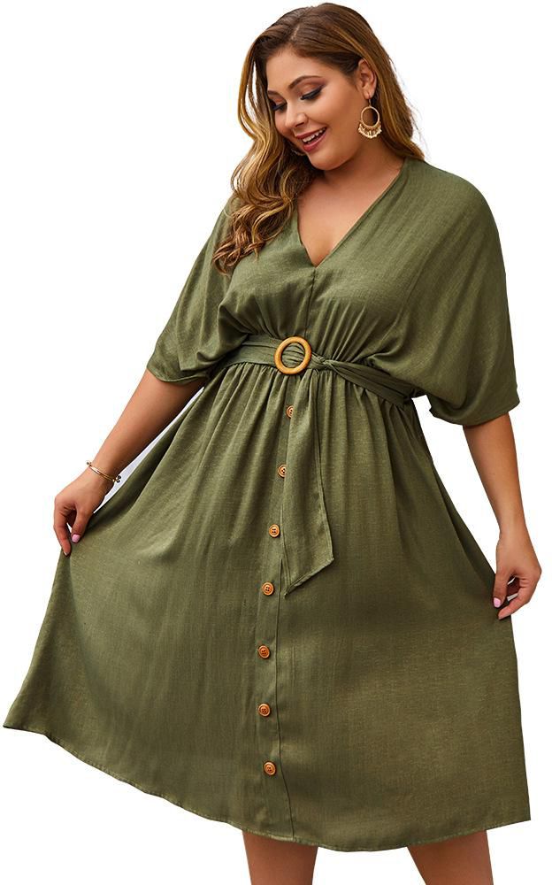 Large Women S Wear Amazon Popular Spring Summer V Neck New Solid Color Mid Sleeve Dress Armygreen 4xl Price From Kilimall In Kenya Yaoota