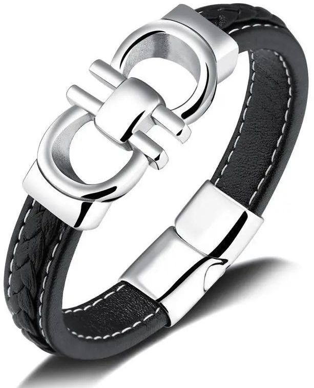 Personality Black Cortex Wristband Men Fashion Simple Titanium Steel Magnetic Buckle Bracelet black one size