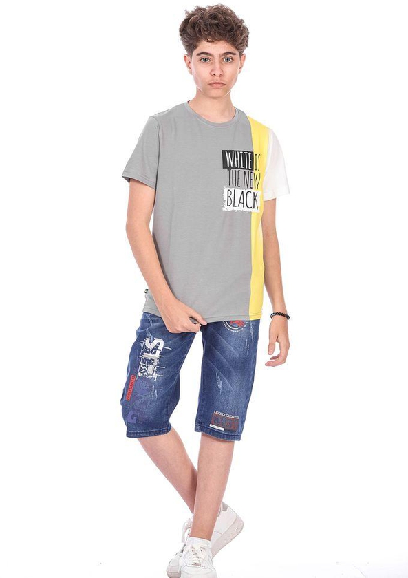 Ktk Casual Gray T-Shirt With Print For Boys
