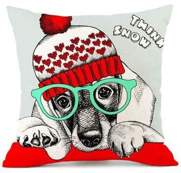 Dog Printed Cushion Cover Grey/Red/Green 45x45cm