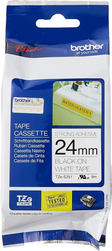 Brother Label Tape, 24mm x 8 Meters, Black on White - TZe-S251