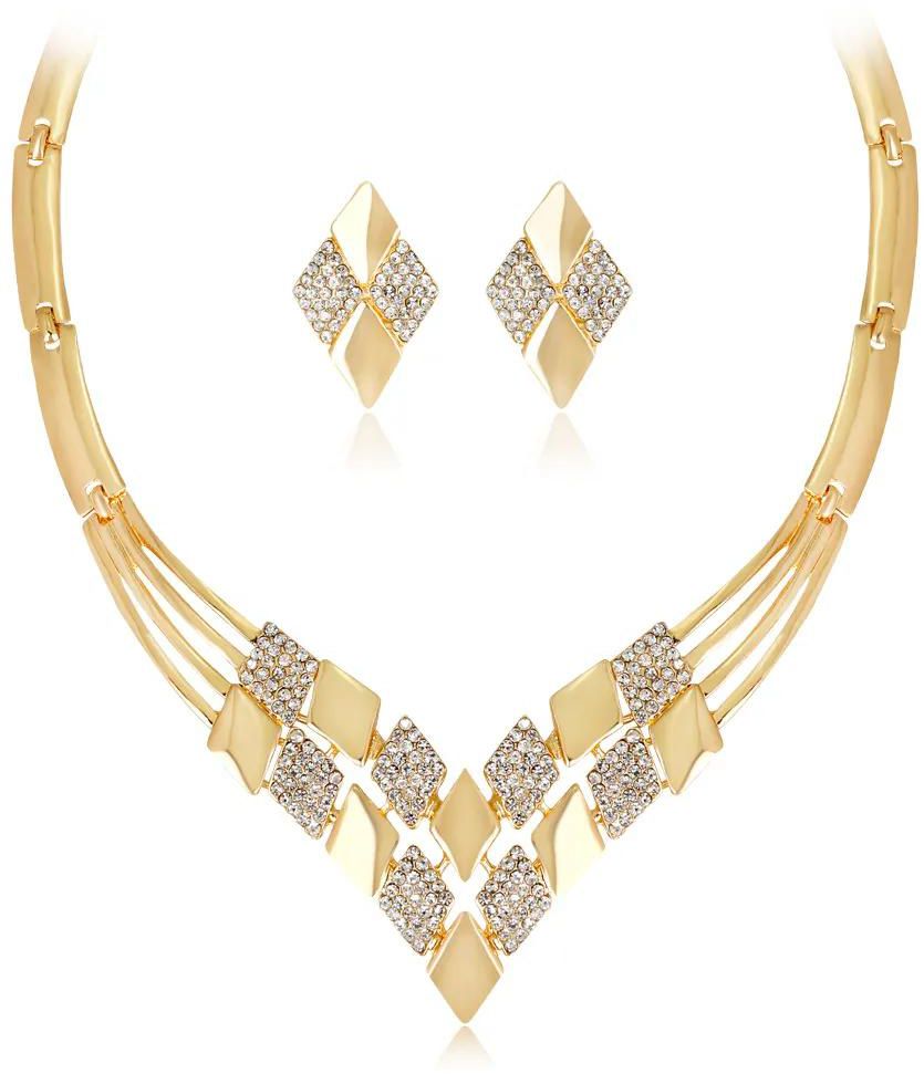 2021 Popular European American Style Exaggerated Necklace Earring Women Jewelry Set Fashion Ladies Plated Diamonds 2PC Dress Decoration Set Hot Sale African Diamonds Necklace Earings