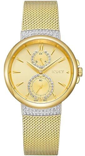 Ecstacy Women's VD77 Movement Watch, Multi Function Display and Stainless Steel Strap - E23603-GMGC, Gold