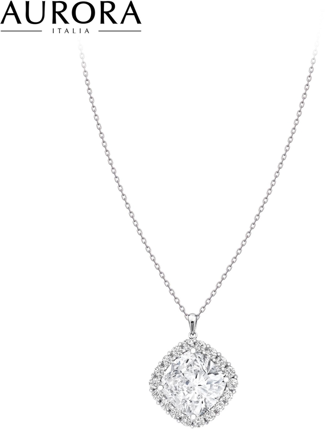 Auroses Square Halo Pendant 925 Sterling Silver 18K White Gold Plated