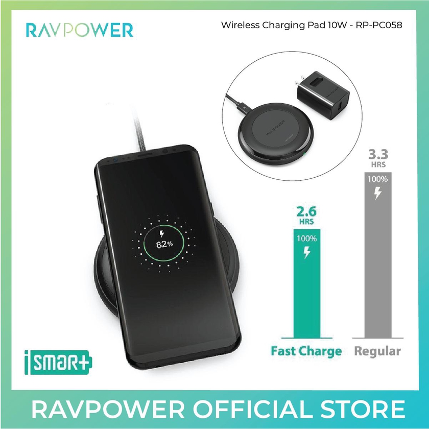 RAVPower Fast Wireless Chargers QI + QC 3.0 Adapter for iPhone 8/8 Plus &amp; X (Black)