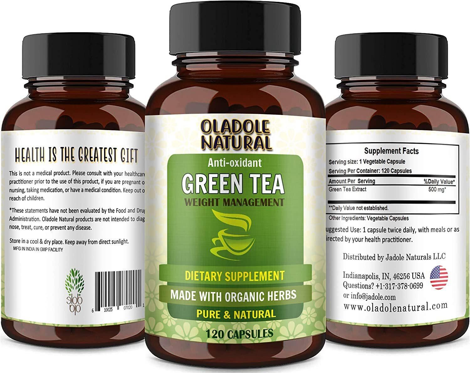 Oladole Natural Green Tea 500 mg, 120 Capsules