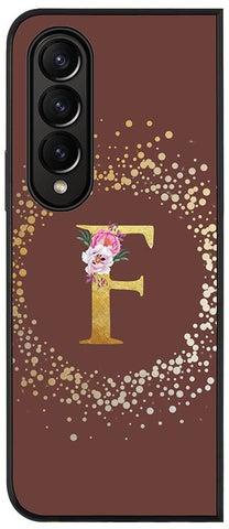 Rugged Black edge case for Samsung Galaxy Z Fold4 Slim fit Soft Case Flexible Rubber Edges TPU Gel Thin Cover - Custom Monogram Initial Letter Floral Pattern Alphabet - F (Brown)