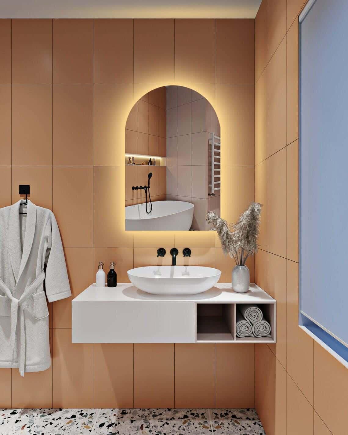 Get Rectangular Glass Bathroom Mirrors, Warm Yellow Led Lighting, 100 X 80 Cm - Clear MSTRN102CLR with best offers | Raneen.com