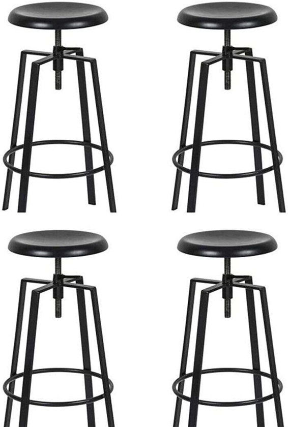 LANNY Set of 4 Black Adjustable Height Barstool/High Chair T3303, Antique Vintage Industrial Full Metal Furniture with Swivel Lift for Home/office/Restaurant/Desk/Bar/Caferteria/Kitchen/Coffee