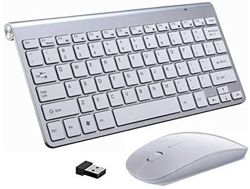 Rubik 2.4Ghz Wireless Keyboard And Mouse Combo, Ultra Thin Portable Keyboard Compatible with Computer, Laptop, Desktop, PC, Mac, For Windows XP/Vista / 7/8 / 10, OS Android - Silver/White