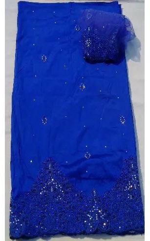 Royal Blue Bedazzled Indian Lace George With Blouse - 7 Yards