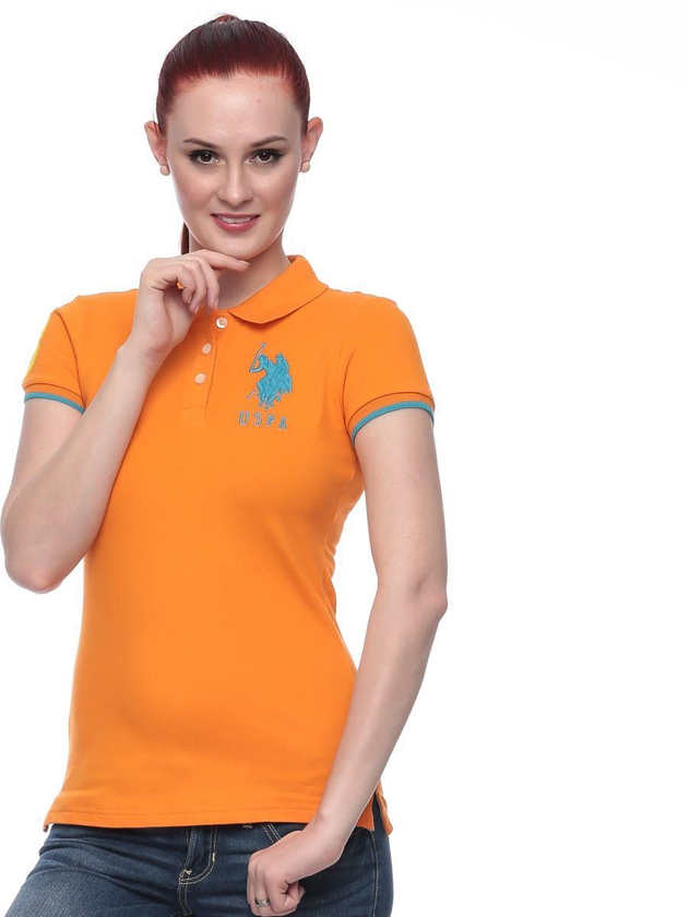 U.S. Polo Assn. 212500ZH1CK-OPCB Polo Shirt for Women - M, Orange/Blue/Yellow