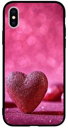 Protective Case Cover For Apple iPhone XS Dark Pink Glitter Heart