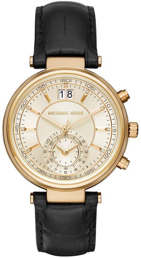 Michael Kors Sawyer Women's Champagne Dial Leather Band Watch - MK2433