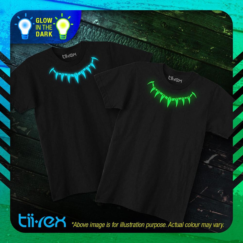 Round Neck T-Shirt Panther Necklace Glow in Dark - 5 Sizes (Black)