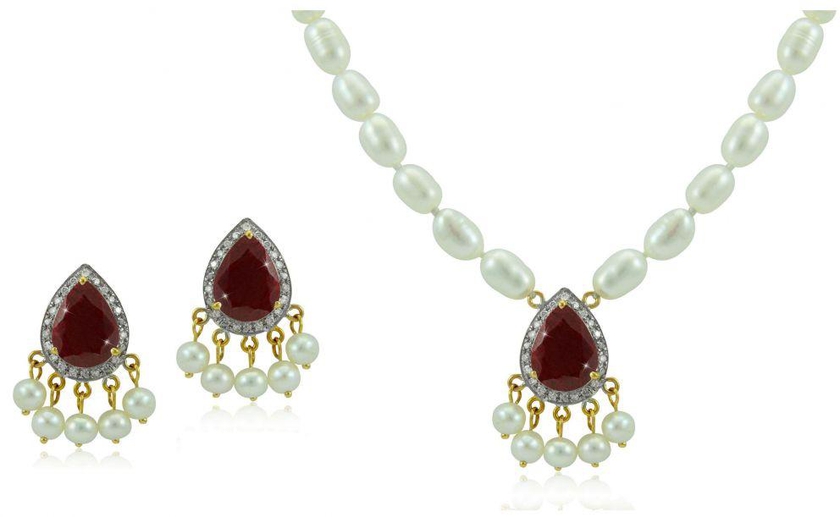 Vera Perla Women's Gold 18K Royal Indian Ruby Jewelry Set - 2 Pieces