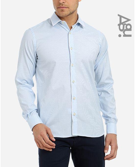 Agu Plaided Buttoned Shirt - Baby Blue & White