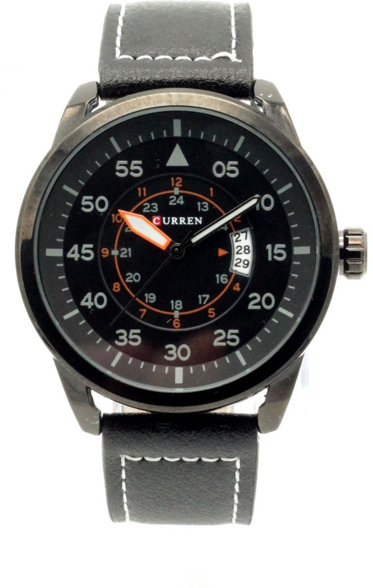 CURREN 8210 Men's Black Dial Leather Band Waterproof  Watch