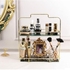 Z PLINRISE Makeup Organizer, 2 Tier Bathroom Organizer Cosmetic Storage Shelf for Dresser and Countertop, Decorative Wire Vanity Organizer Basket with Marbling Glass Tray, Gold
