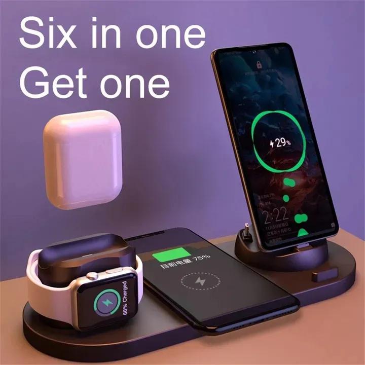 FMACM 6in1 Wireless Charging Dock Holder For Iwatch Android Iphone Type-C Phone Charger black one size