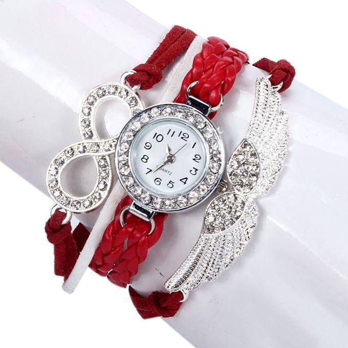 LVPAI Womens Bracelet Weave Wrap Quartz Leather Angel Wings Wrist Watches RD